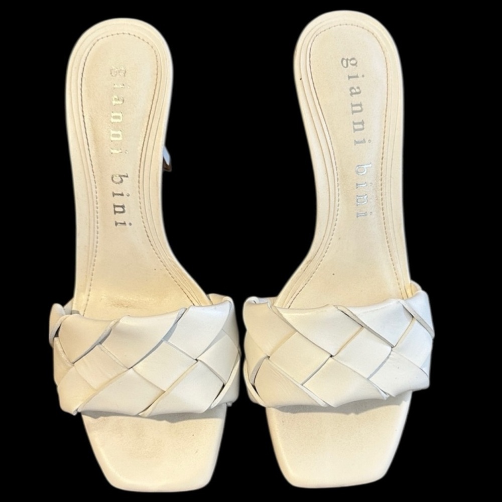 Gianni Bini White Braided Square Toe Heel Slide Sandals size 6.5